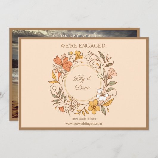 エレガントアールヌーボーフローラ婚約発表 案内状 (正面/裏面)