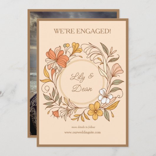 エレガントアールヌーボーフローラ婚約 案内状 (正面/裏面)