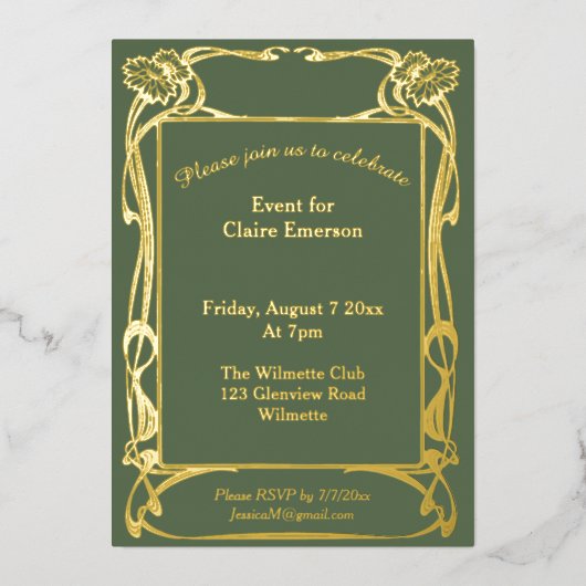 エレガントアールヌーボーフローラ枠 箔招待状 (正面)