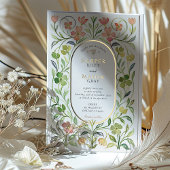 エレガントアールヌーボーフローラ水彩金ゴールド結婚ズ 箔招待状