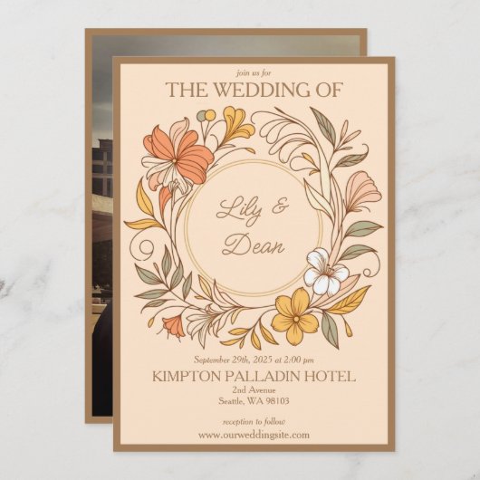 エレガントアールヌーボーフローラ結婚式招待状 招待状 (正面/裏面)