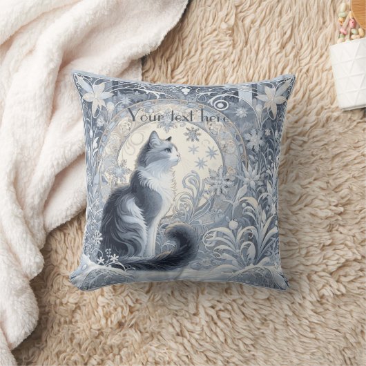 エレガントアールヌーボー猫デザインカスタマイズ クッション (ブランケット)