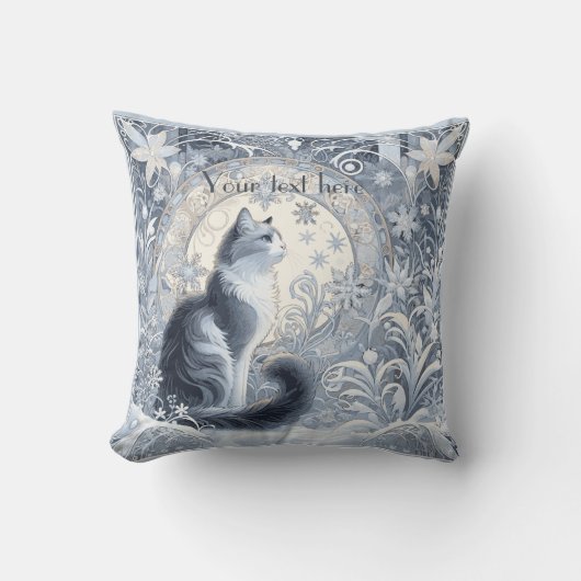 エレガントアールヌーボー猫デザインカスタマイズ クッション (正面)