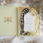 エレガントアールヌーボー結婚フローラデザイン 箔招待状