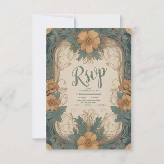 エレガントアールヌーボー結婚フローラ 出欠カード (正面)