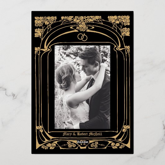 エレガントアールヌーボー結婚周年記念 箔招待状 (裏面)