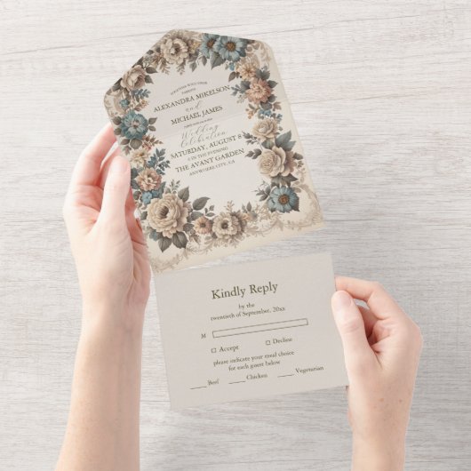 エレガントアールヌーボー結婚式招待状 オールインワン招待状 (貼ってはがせる)