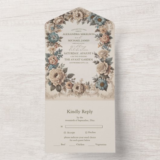 エレガントアールヌーボー結婚式招待状 オールインワン招待状 (内側)