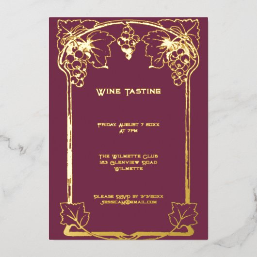 エレガントアールヌーボー葡萄フォイル招待状 箔招待状 (正面)