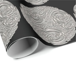 エレガントアールヌーボー銀黒メダリオン ラッピングペーパー
