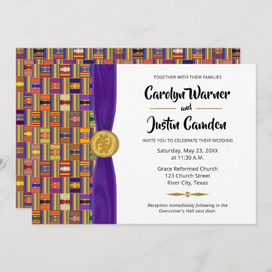 エレガントア数々のフリカのケント結婚布K45 招待状 (正面/裏面)