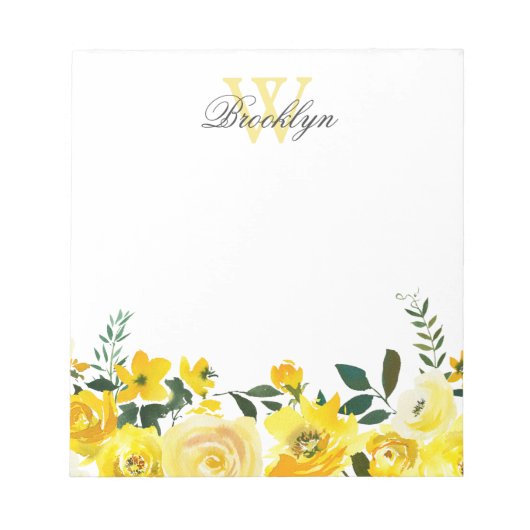 エレガントイエローガーデンフローラモノグラムの ノートパッド (正面)