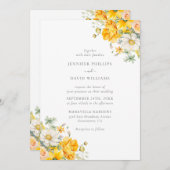 エレガントイエローピーチフローラ結婚ズ 招待状 (正面/裏面)
