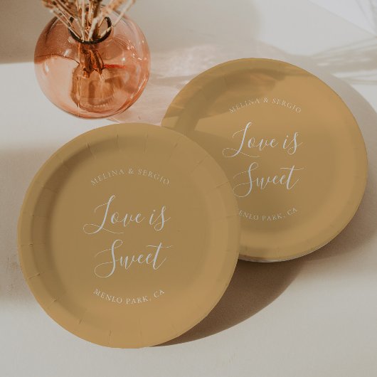 エレガントイエローミニマル結婚リスト ペーパープレート