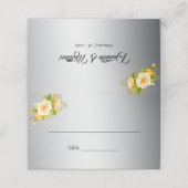 エレガントイエローローズブーケ結婚オンシルバー プレイスカード (外部開封)