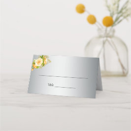 エレガントイエローローズブーケ結婚オンシルバー プレイスカード