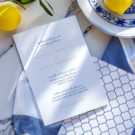 エレガントイタリアンタイル青と金ゴールド結婚の 箔招待状