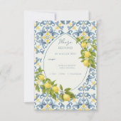 エレガントイタリアンブルータイル結婚レモン 出欠カード (正面)