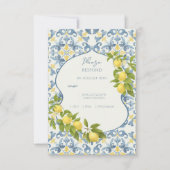 エレガントイタリアンブルータイル結婚レモン 出欠カード (正面)