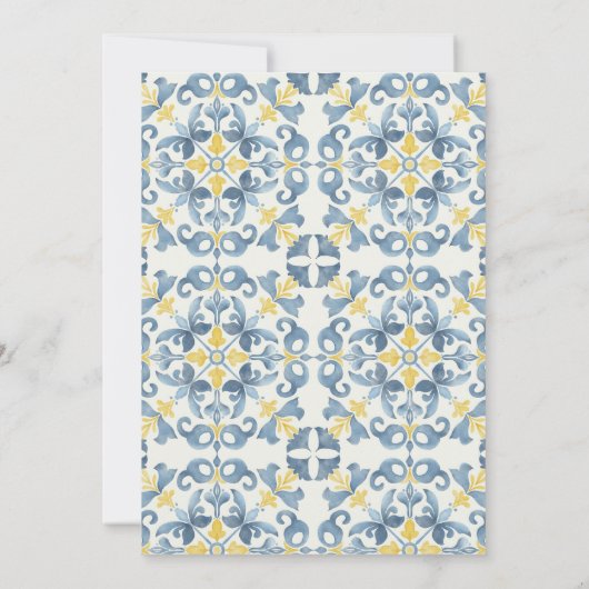 エレガントイタリアンブルータイル結婚レモン 招待状 (裏面)