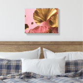 エレガントイチョウ葉のピンクと金ゴールド キャンバスプリント (インサイチュ (寝室))
