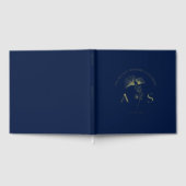 エレガントイチョウ離れのネビーブルー結婚の箔 ゲストブック (全面)