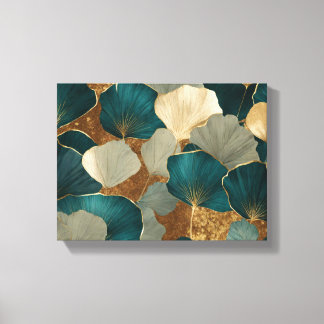 エレガントイチョウ離れの金ゴールドとティール（緑がかった色） キャンバスプリント