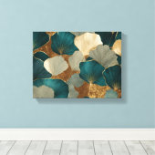 エレガントイチョウ離れの金ゴールドとティール（緑がかった色） キャンバスプリント (インサイチュ (ウッドフロア))