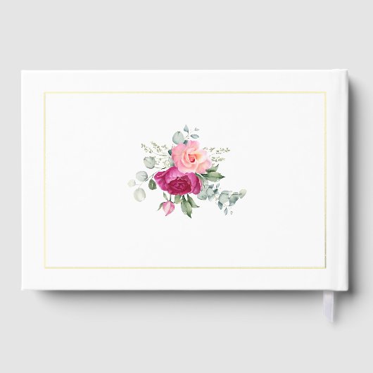 エレガントイニシャルとピンクの結婚バラの箔 ゲストブック (裏面)