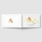 エレガントイニシャルと桃のバラの結婚箔 ゲストブック (全面)