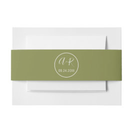 エレガントイニシャルオリーブ結婚グリーン 招待状ベリーバンド
