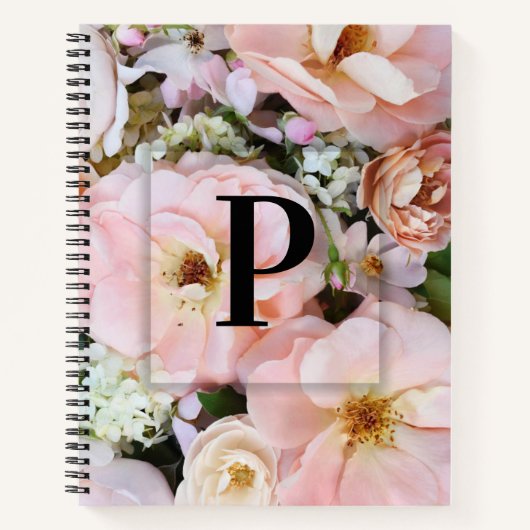 エレガントイニシャルカスタムレターPバラモノグラム ノートブック (正面)