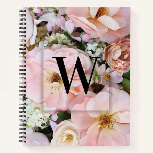 エレガントイニシャルカスタムレターWバラモノグラム ノートブック (正面)