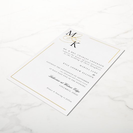 エレガントイニシャルクラシックの結婚フォイル招待状 箔招待状 (回転した状態)