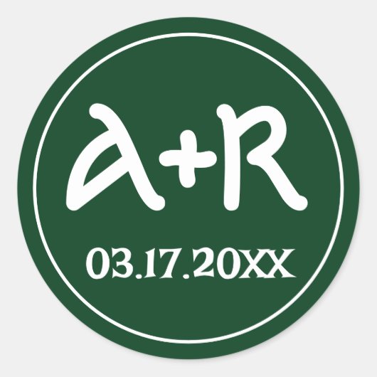 エレガントイニシャルケルトフォントグ結婚リーン ラウンドシール (正面)