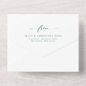 エレガントイニシャルシンプルダークティール（緑がかった色）結婚ズ オールインワン招待状 (裏面)