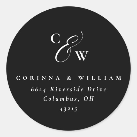 エレガントイニシャルシンプル白黒の結婚cl ラウンドシール (正面)