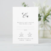 エレガントイニシャルシンプル白黒 出欠カード (スタンド正面)