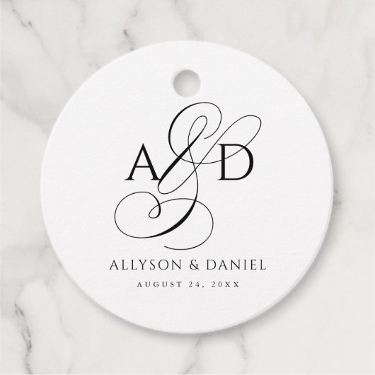 エレガントイニシャルスクリプクラシックトモノグ結婚ラム フェイバータグ (正面)