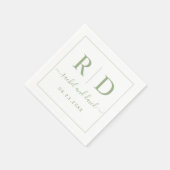 エレガントイニシャルセージ緑のモノクロ結婚モノクロ スタンダードカクテルナプキン (角)