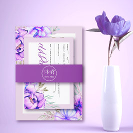 エレガントイニシャルパープ結婚リン 招待状ベリーバンド