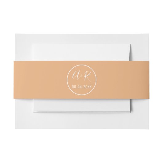 エレガントイニシャルピーチシンプルーズ結婚 招待状ベリーバンド (正面例)