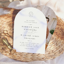 エレガントイニシャルブラック&ホワイトフォトアー結婚チ 招待状