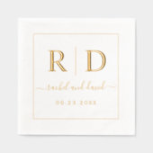 エレガントイニシャルモノクロ結婚金ゴールド 箔ナプキン (正面)