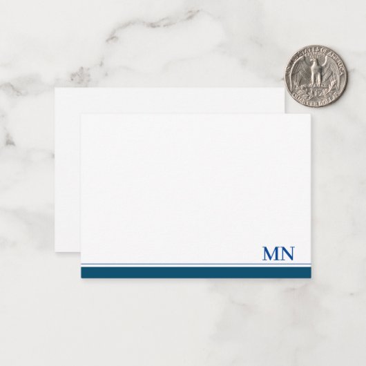 エレガントイニシャルモノグラムネイビーブルー縁ど ノートカード (正面/裏面インサイチュ)