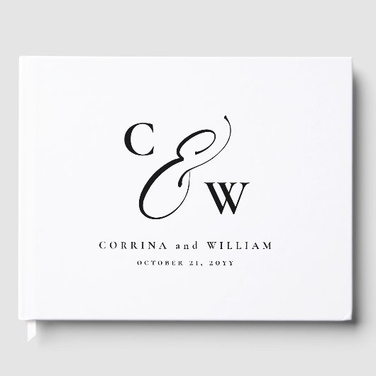 エレガントイニシャル写真のコラージュ結婚白黒 ゲストブック (正面)