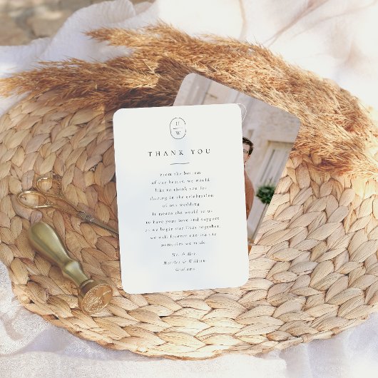 エレガントイニシャル白黒フォトズ結婚ズ サンキューカード