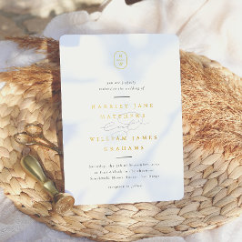 エレガントイニシャル白黒フォトズ結婚ズ 箔招待状