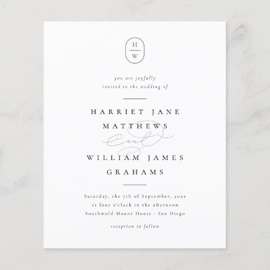 エレガントイニシャル白黒予算結婚写真 (正面)