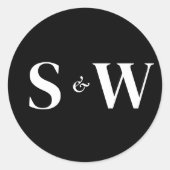 エレガントイニシャル白黒結婚ズ ラウンドシール (正面)